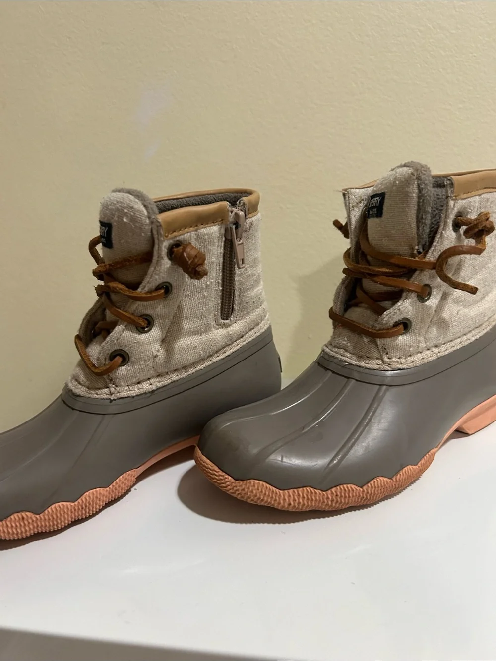 Sperry Kids Gray Rubber Duck Boots with Tan Trim